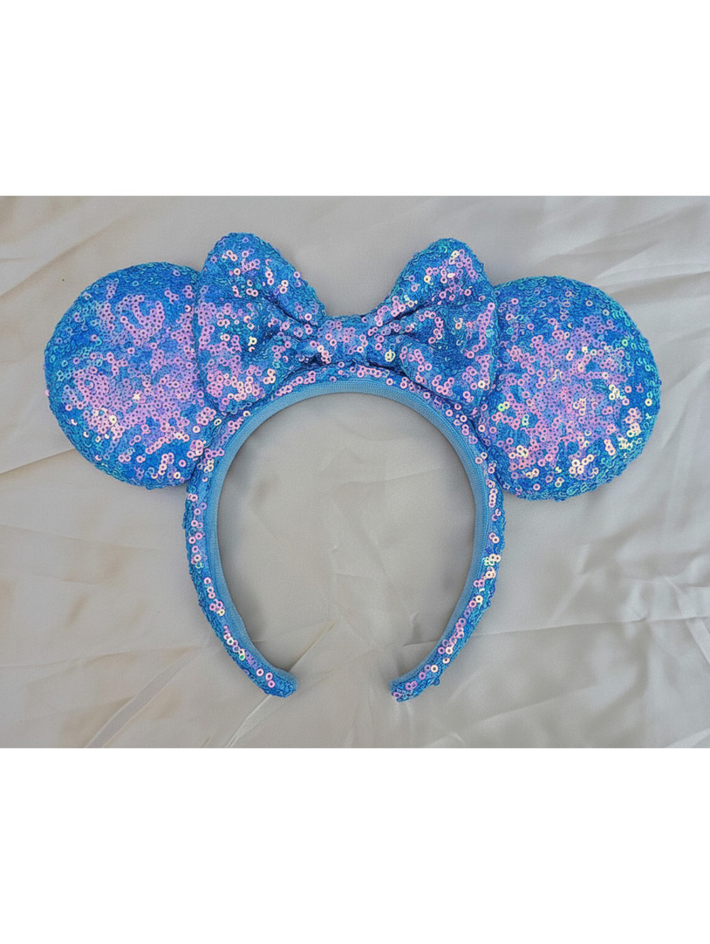 Aurora Blue Sequin Minnie Mickey Mouse Ears Bow Headband Gifts